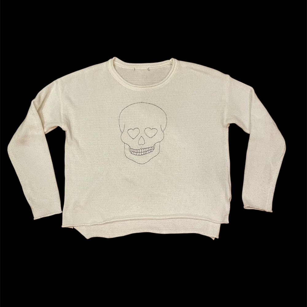 Z Supply White Skull Sweater Size Small EUC